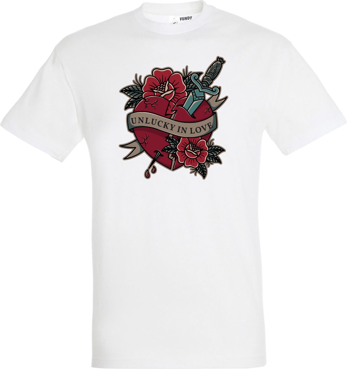 T-shirt Unlucky In Love | valentijn cadeautje voor hem haar | valentijn | valentijnsdag cadeau | Wit | maat XS